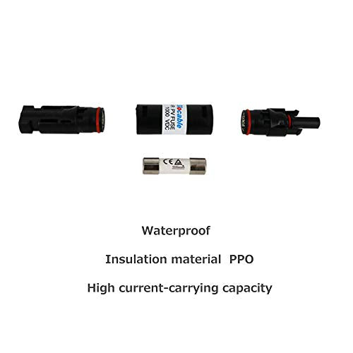Renogy 15A Male and Female Connector Waterproof in-Line Fuse Holder w/Fuse, Black (Pack of 2) - size: 15 A (Pack of 2)