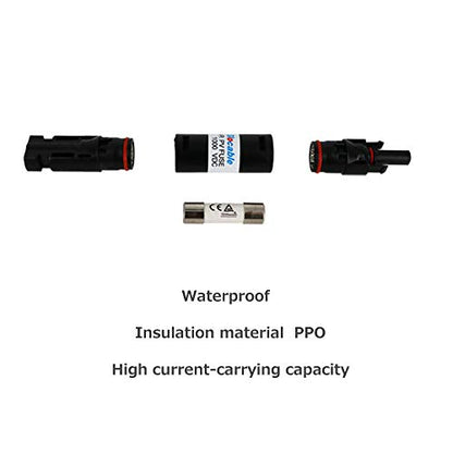 Renogy 15A Male and Female Connector Waterproof in-Line Fuse Holder w/Fuse, Black (Pack of 2) - size: 15 A (Pack of 2)
