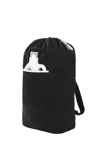 Canvas Laundry bag, Washable Laundry backpack, Adjustable Straps, Large Front Pocket, Drawstring Closure (BLACK, X-Large) - color: BLACK, size: X-Large