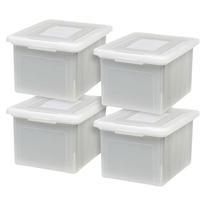 IRIS USA File Box, Plastic File Organizer with Lids for Letter/Legal File, Portable Document Box For Moving, Storage Bin with Durable and Secure Lid, Stackable Nestable BPA-Free, Pearl 35 Qt. 8 Pack - style: Pearl - 8 Pack
