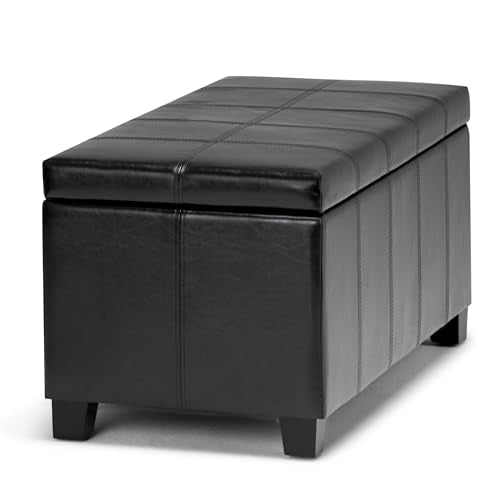 SIMPLIHOME Dover Storage Ottoman Bench - 36 inch Wide Upholstered Vegan Leather Rectangular Lift-Top Ottoman in Midnight Black, Contemporary Bench for Living Room with Safety Hinges - color: Midnight Black