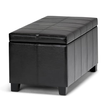 SIMPLIHOME Dover Storage Ottoman Bench - 36 inch Wide Upholstered Vegan Leather Rectangular Lift-Top Ottoman in Midnight Black, Contemporary Bench for Living Room with Safety Hinges - color: Midnight Black