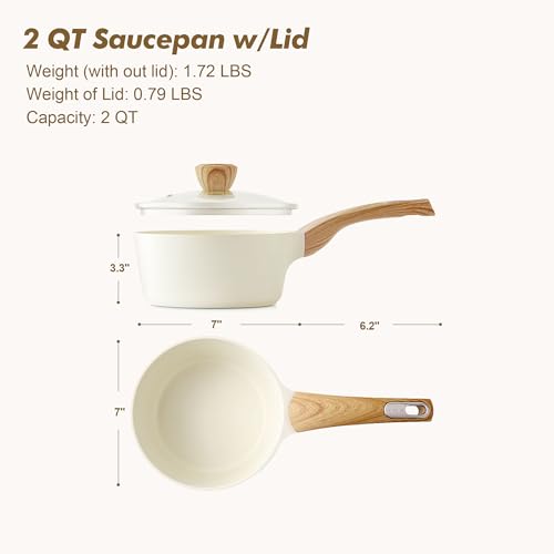 SENSARTE Ceramic Nonstick Sauce Pan with Lid, 2.0 Quart Small Saucepan, White Cooking Pot with Stay Cool Handle, Non toxic Kitchen Sauce Pot, Non stick Small Pot, Induction Pot, PFOA PTFE PFAS Free - color: Ceramic White, size: 2.0 Quarts