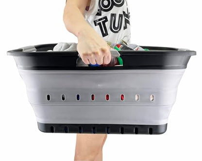 SAMMART 42L (11 gallon) Collapsible Plastic Laundry Basket - Foldable Pop Up Storage Container/Organizer - Space Saving Hamper/Basket (Black/Alloy Grey) - color: Black/Alloy Grey