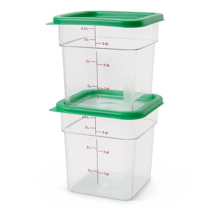 Cambro Food Storage Container with Lid (2 Pack) - Classic Series Square with Green Lid - 4 QT (Quart) - Commercial Grade for Food Prep (Clear) - size: 4 QT + Lid