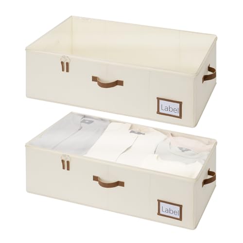 StorageWorks Under Bed Storage Bins, 10'' Underbed Storage Containers with Lid, 77L Clothes Organizer for Bedding, Blankets, Sweaters, Shoes, 2-Pack - color: Beige