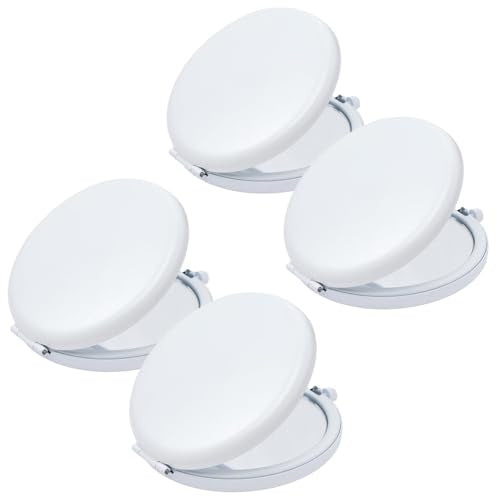 Compact Mirror for Purse, Metal Round Shell, Double-Sided 1X/2X Magnifying, Portable Travel Small Makeup Mirror, Mini Pocket Mirror, White,4 Packs - color: White