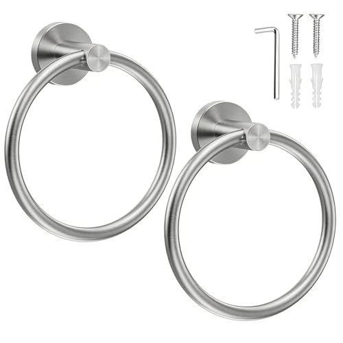 SetSail Towel Holder for Bathroom Wall Silver Towel Ring Stainless Steel Hand Towel Holder Heavy Duty Towel Hanger for Bath, Kitchen Drill Hole, 2 Pack - color: Brushed Nickel, size: 2 packs