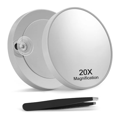 Macaki 20X Magnifying Mirror with 2 Suction Cups, 3.5 inches Magnified Makeup Mirror and Slant Tweezers,Grey,1PC - color: Grey-20x