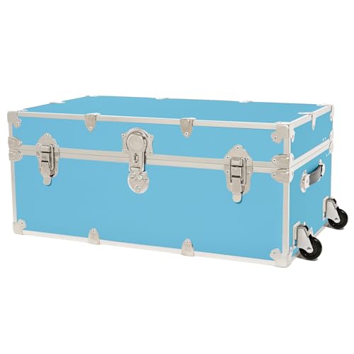 Rhino Trunk & Case Classic Large Trunk With Wheels 32"x18"x14", 1500+ lbs Capacity - Many Colors, Soft-Close Lid. Strong, USA Made Summer Camp Footlocker and Secure College Dorm Storage Chest - color: Sky Blue, size: 32" With Removable Wheels