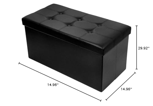 BRIAN & DANY 30 Inches Storage Ottoman Bench, Faux Leather Ottoman with Storage, Folding Bench Shoe, Foot Rest Stool, for Living Room, Black - color: Leather-black