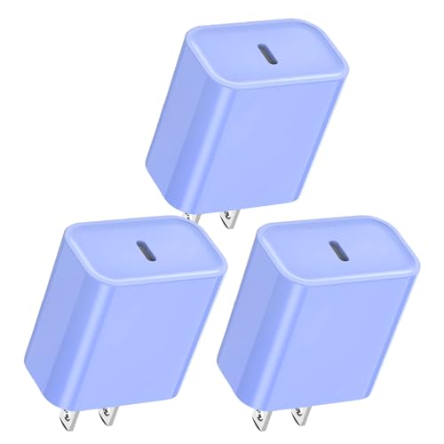 iPhone 16/15 Fast Charger Block,20W[3Pack] USB C Charger Block Type C Fast Charging Block Wall Plug Brick PD Type C Adapter for iPhone 16 Pro Max/iPhone 15 Plus/14/13/12/11/X/AirPods/iPad Pro/Air/Mini - color: Purple