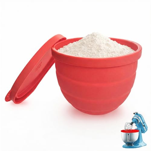 Foldable Silicone Bowl Liners with Lid for KitchenAid Mixer Accessories, Fits 4.5-5 Quart Tilt-Head Stand Mixer, Reusable Kitchen Aid Silicone Bowl Insert for Baking & Food Storage - color: Red