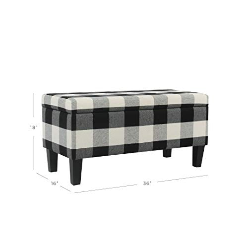 HomePop 36" Storage Ottoman Bench with Hinged Lid - Black Buffalo Plaid - color: Black Plaid
