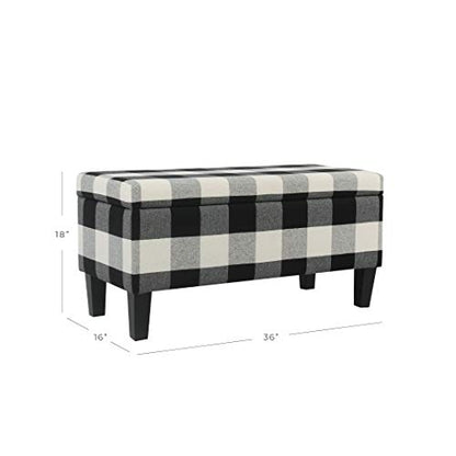 HomePop 36" Storage Ottoman Bench with Hinged Lid - Black Buffalo Plaid - color: Black Plaid