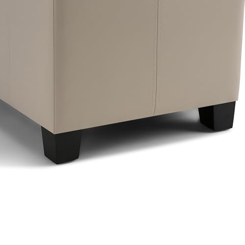 SIMPLIHOME Dover Storage Ottoman Bench - 36 inch Wide Upholstered Vegan Leather Rectangular Lift-Top Ottoman in Satin Cream, Contemporary Bench for Living Room with Safety Hinges - color: Satin Cream