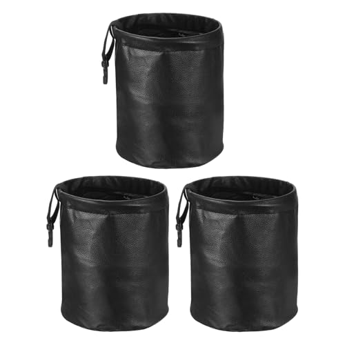 HARFINGTON 3 Packs Car Trash Can 0.9 Gallon Foldable Leak-Proof Garbage Organizer Portable Hanging Waterproof Truck Trash Bins for Van Automotive Vehicle Front Seat, Black - color: Black