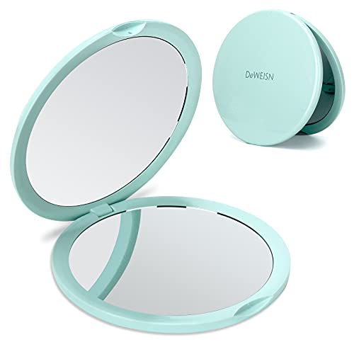 deweisn Magnifying Compact Cosmetic Mirror Elegant Compact Pocket Makeup Mirror, Handheld Travel Makeup Mirror with Powerful 10x Magnification and 1x True View Mirror for Travel or Your Purse - color: Green, size: 4"L x 0.5"W