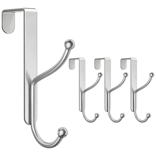 niffgaff Over Door Hook 4-Pack, Heavy Duty Door Hanger, Fits Interior Doors 1.4 Inches Thick, Organize Coats, Hats, Towels, and Bags for Entryways, Bathrooms, Bedrooms, and Kitchens, Silver - color: Silver, size: 4 Pack-8 Hooks