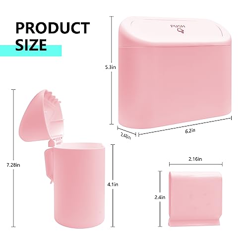 Car Trash Can with 3 Rolls Trash Bags, 1.2 Gallon Vehicle Garbage Bin with Lid & Leak-Proof Design, Portable Auto Waste Container for Cars/Trucks/SUVs, Hangs on Seat or Console (Pink) - color: Pink