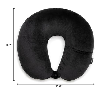 Brookstone Microbead Neck Pillow - Super Soft Cozy Lightweight Plush Travel Pillow with Phone or Headphone Pocket, Black - color: Black