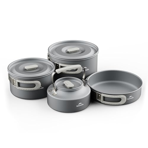Naturehike Camping Cookware Set Mess Kit for Backpacking Gear, Camp Cooking Set, Camping Pots and Pans Set for Outdoor Backpacking Camping Hiking Picnic - color: 3L pot+8'' frying pan+1.7L pot+0.8L kettle