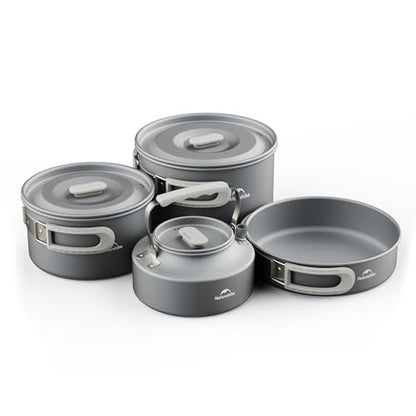 Naturehike Camping Cookware Set Mess Kit for Backpacking Gear, Camp Cooking Set, Camping Pots and Pans Set for Outdoor Backpacking Camping Hiking Picnic - color: 3L pot+8'' frying pan+1.7L pot+0.8L kettle