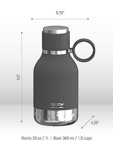 Asobu Dog Bowl Attached to Stainless Steel Insulated Travel Bottle for Human 37oz/1.1 Liter with Detachable Dog Bowl (Smoke) - color: Smoke