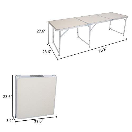 3/4/6 Foot Plastic Folding Table,Adjustable Foldable Table with Carrying Handle,Outdoor Picnic Party Table for Camping,Wedding,Kitchen,Beach,Straight Legs - White (White, 6ft) - size: 6ft
