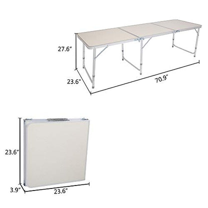 3/4/6 Foot Plastic Folding Table,Adjustable Foldable Table with Carrying Handle,Outdoor Picnic Party Table for Camping,Wedding,Kitchen,Beach,Straight Legs - White (White, 6ft) - size: 6ft