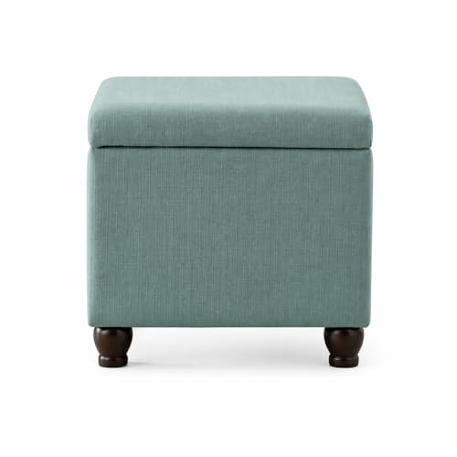 HomePop 22" Medium Rectangular Storage Ottoman - Aqua Linen - color: Aqua Linen