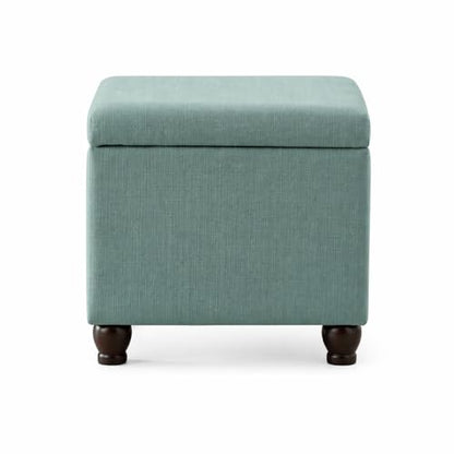 HomePop 22" Medium Rectangular Storage Ottoman - Aqua Linen - color: Aqua Linen