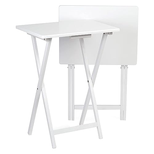 PJ Wood Conventional Solid and Sturdy Wood Construction Portable Folding TV Snack Tray Table Desk Serving Stand, White (8-Piece Set) - color: White, size: 8-Piece Set