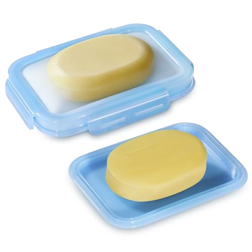 Travel Soap Case, Leakproof Silicone Bar Soap Travel Case, 4.7 * 3inches Compact Portable Holder Container for Traveling, Gym, Camping, Shower (Blue) - color: Blue