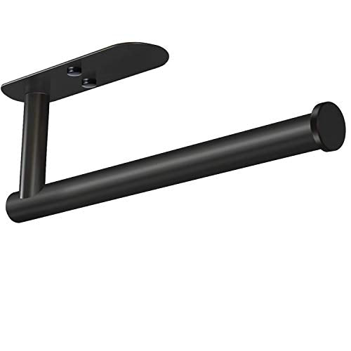 VAEHOLD Adhesive Paper Towel Holder Under Cabinet Wall Mount for Kitchen Paper Towel, Black Paper Towel Roll Holder Stick to Wall, Stainless Steel（Black） - color: Black