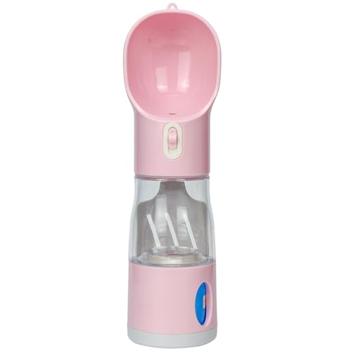 Cherry Pink 4-in-1 Portable Dog Water Dispenser+Food Storage+Built-in Poop Bag Holder+Scoop | 258ml Water & 220ml Food Capacity | Leakproof | Food-Grade ABS Material.