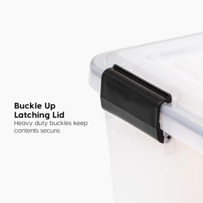 IRIS USA 106 Quart WEATHERPRO Wheeled Plastic Storage Bin Tote Organizing Container with Durable Lid and Seal and Secure Latching Buckles, Clear/Black, 3 Pack - size: 106 Qt, style: 3 Pack