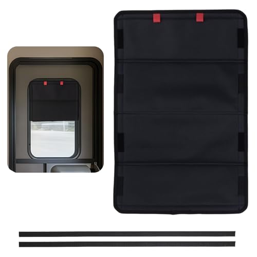 RV Door Window Shade Cover, Hook & Loop Blackout Window Cover with UV Protection and Privacy Features for Camper, Foldable Blackout Curtains for Inside Travel Trailer, RV Accessories - color: Black+Hook&Loop