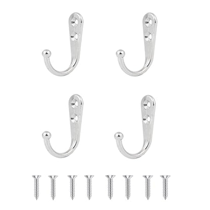 4 Pcs Wall Mounted Hooks for Bedroom,Bathroom,Kitchen,and Cabinet Hangers (with 8 Screws)-Silver - color: Silver