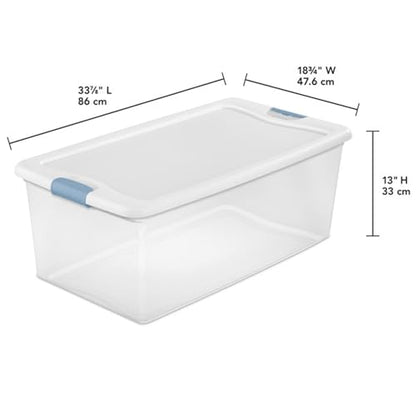 Sterilite 4-Pack Latching Box, Under Bed Storage Bins with Lids, Clear Plastic, 106 Quart - Heavy-Duty Organizing Containers for Closet, Bathroom, and Office - size: 106 Quart, style: 4 Pack