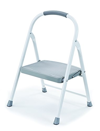 Rubbermaid 1-Step Steel Ladder, Folding Step Stool with Hand Grip and Traction Molded Steps, White, Tested to ANSI US Safety Standards, No Assembly Required - style: 1-Step