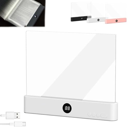 LED Reading Light, Rechargeable Clear Flat Book Light with 3 Colors & Timer, Dimmable Book Lights for Reading at Night, Doodleable Panel Plate Lamp Full Page Lights, for Book Lovers (White) - color: White