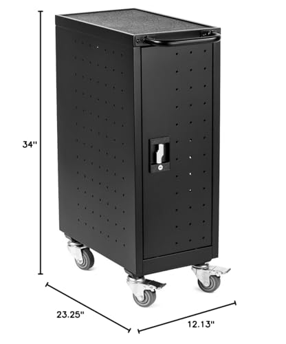 Line Leader Compact 16 Device Rolling Mobile Charging Cart for Chromebooks, Laptops, Tablets, Charging Station For Classrooms and Offices, Includes Power Strip and Locking Cabinet (Black, 34in x 23in)