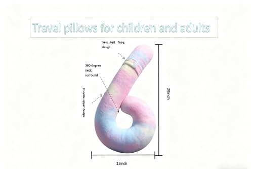 Car Travel Pillow, car Pillow for Kids and Adults, Ergonomic Travel Pillow Providing Neck and Body Support, a Sleep aid, Children's Travel Pillow-Rainbow Powder - color: Rainbow Pink