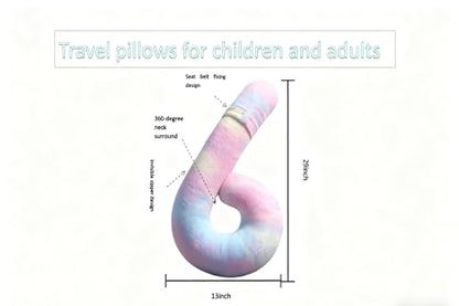 Car Travel Pillow, car Pillow for Kids and Adults, Ergonomic Travel Pillow Providing Neck and Body Support, a Sleep aid, Children's Travel Pillow-Rainbow Powder - color: Rainbow Pink