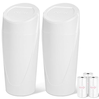 Car Trash Can, 2 Packs Mini Car Garbage Can Cup Holder with Lid | Leakproof Car Trash Bin with 60 Trash Bags, Vehicle Front Back Seat Organizers and Storage for Car, Home, Office, White - color: White
