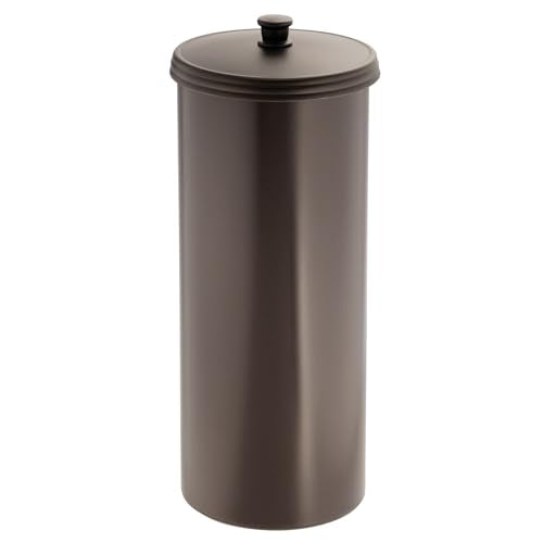 iDesign Freestanding Bathroom Toilet Paper Storage Holder with Lid Bronze | For 3 Extra Rolls - color: Bronze, size: Pack of 1, style: Lid with Handle