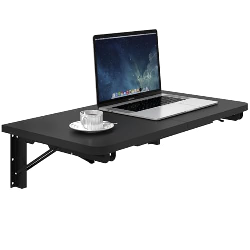 TEAMIX Wall Mounted Folding Table, Black Floating Desk for Small Spaces, Drop Leaf Dining Table for Kitchen Fold Down Laundry Shelf with Heavy-Duty Brackets - color: Black, size: 23.6"W x 11.8"D