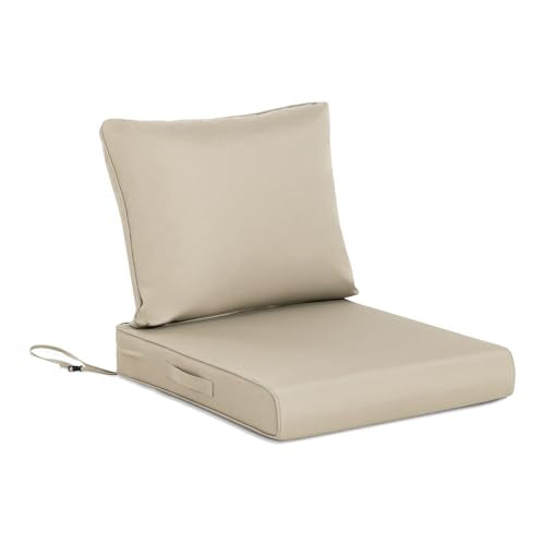 BPS 23 x 26 Inch Outdoor Chair Cushion Set, Fade-Resistant and Water-Resistant Solution-Dyed Polyester Fabric Patio Deep Seat Cushion with Removable Cover and Straps for Outdoor/Indoor Use - color: Brown, size: 23''W x 26''D