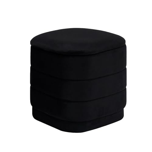 15" Velvet Storage Ottoman with Tray, Foldable Square Ottoman Footrest with Reversible Wood Lid, Collapsible Storage Footstool for Bedroom, Living Room, Dorm, Black - color: Black